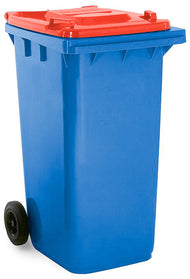 Two Wheeled Bins With Different Colour Lid