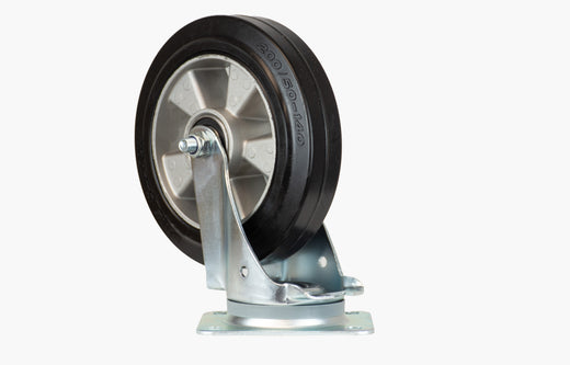 Unbraked Heavy Duty 200 mm Rubber Swivel Castor and Plate - 350 kg
