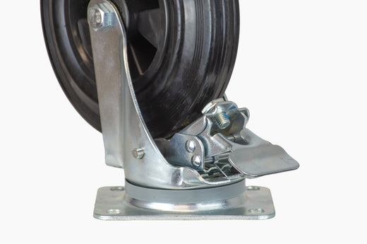 Braked 200 mm Rubber Swivel Castor and Plate - 205 kg